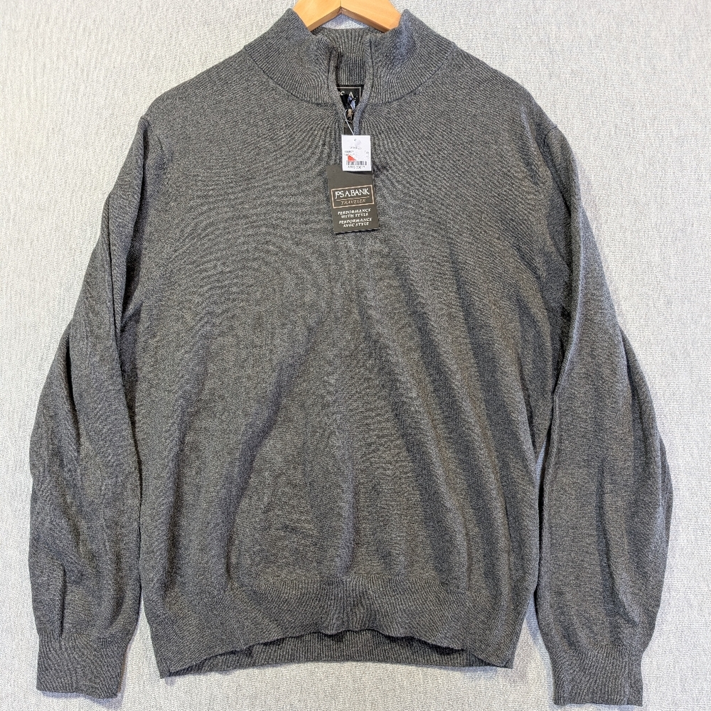JoS. A. Bank Traveler Sweater Men's Large Gray 1/4 Zip Pima Cotton